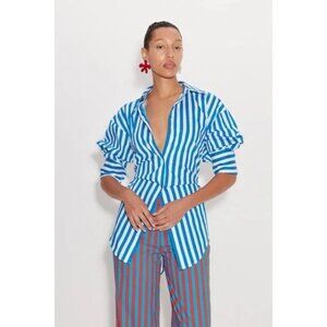 Simon Miller Loch Poplin Button Up Shirt Womens M Blue Striped Contemporary